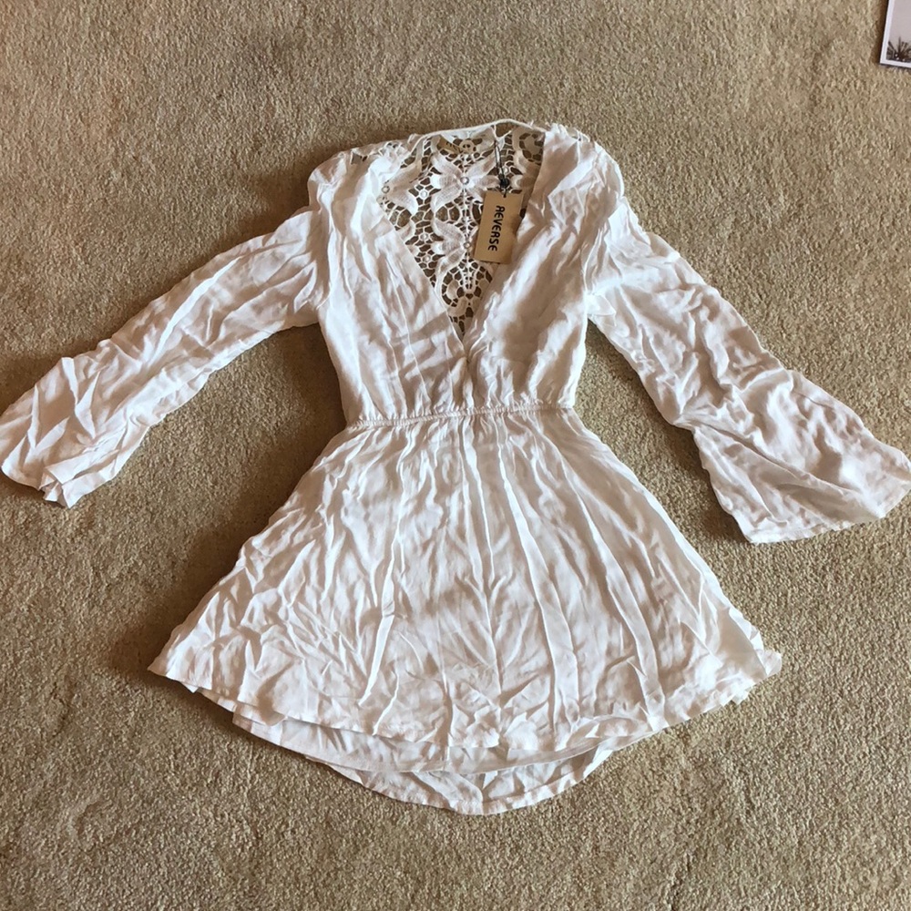 Long sleeve white lace dress